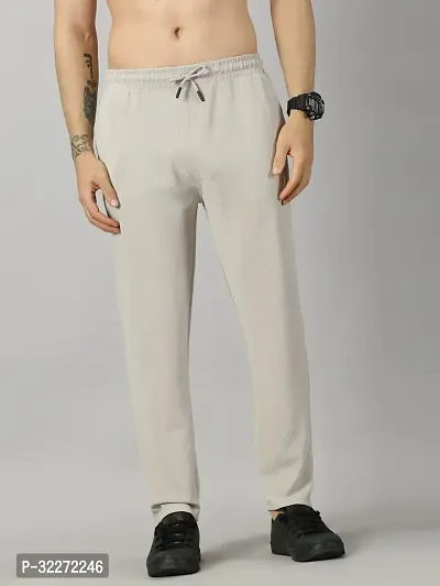 Stylish Off White Polyester Solid Regular Track Pants For Men