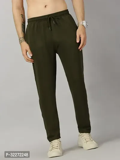 Stylish Olive Polyester Solid Regular Track Pants For Men