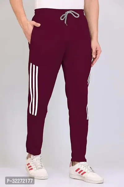 Stylish Maroon Polyester Solid Regular Track Pants For Men-thumb0