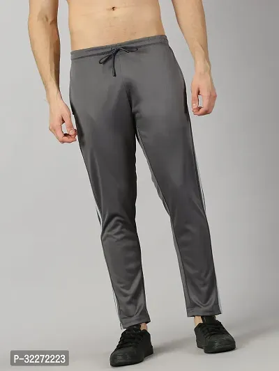 Stylish Grey Polyester Solid Regular Track Pants For Men-thumb0