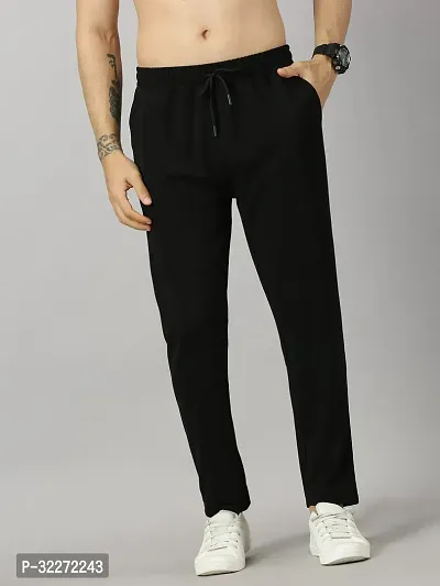 Stylish Black Polyester Solid Regular Track Pants For Men-thumb0