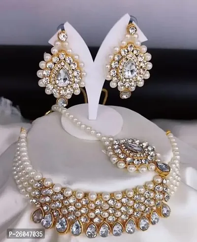 Stylish White Alloy Beads Jewellery Set For Women-thumb0