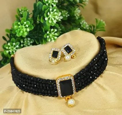 Stylish Black Alloy Beads Jewellery Set For Women-thumb0
