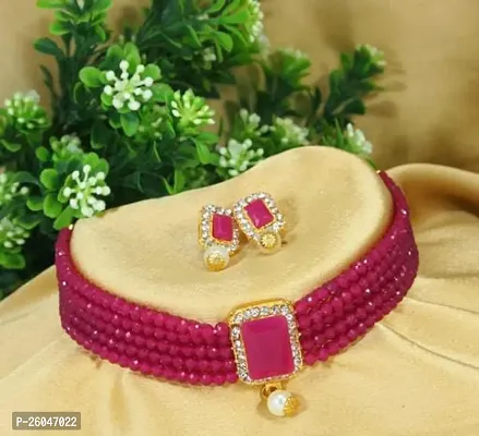 Stylish Red Alloy Beads Jewellery Set For Women-thumb0