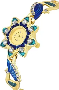 New Stylish Blue Golden Diamond Studded SunFlower Watch For Girl-thumb2