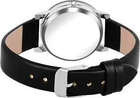 New Diamond Cut Glass Couple Black Leather belt Bracelet Combo watch For Women-thumb1