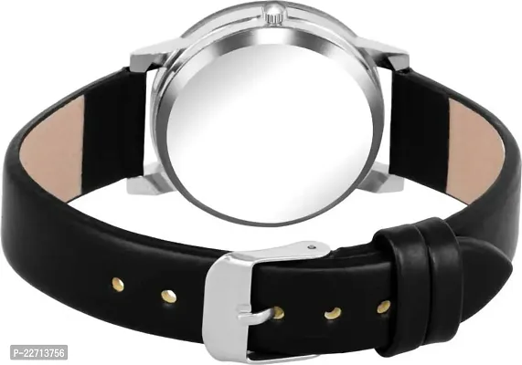 New Diamond Cut Glass Couple Black Leather belt Bracelet Combo watch For Women-thumb2