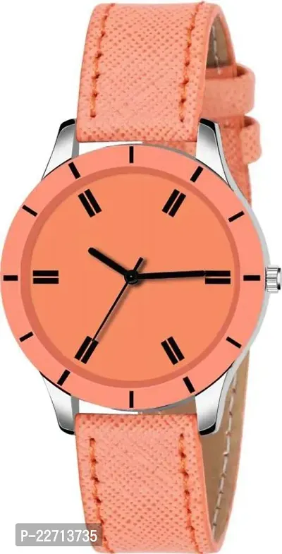 New Stylish Orange Cut Glass Leather Strap Watch For women