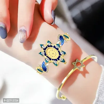 New Stylish Blue Golden Diamond Studded SunFlower Watch For Girl-thumb0