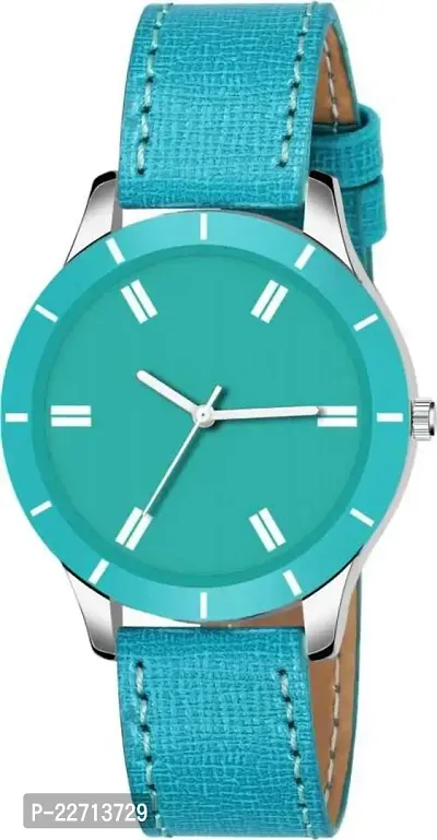 New Stylish Blue Cut Glass Leather Strap Watch For women
