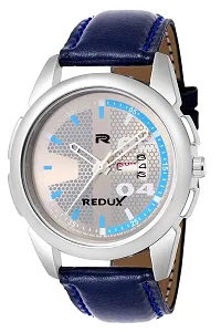 REDUX Analogue Grey Dial Date N Day Display Blue Leather Strap Wrist Watch for Men's & Boy's Watch-thumb2