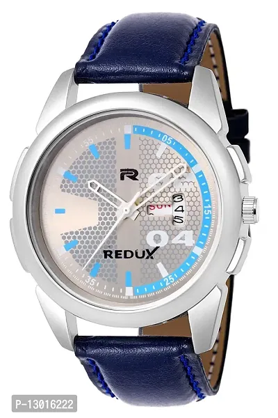 REDUX Analogue Grey Dial Date N Day Display Blue Leather Strap Wrist Watch for Men's & Boy's Watch-thumb3