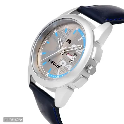 REDUX Analogue Grey Dial Date N Day Display Blue Leather Strap Wrist Watch for Men's & Boy's Watch-thumb4