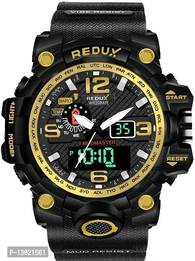 Redux 1545 Golden Dual Time Analog-Digital LED Display Waterproof Watch for Men's-thumb0