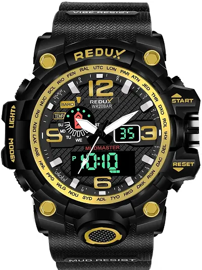 Redux 1545 Golden Dual Time Analog-Digital LED Display Waterproof Watch for Men's