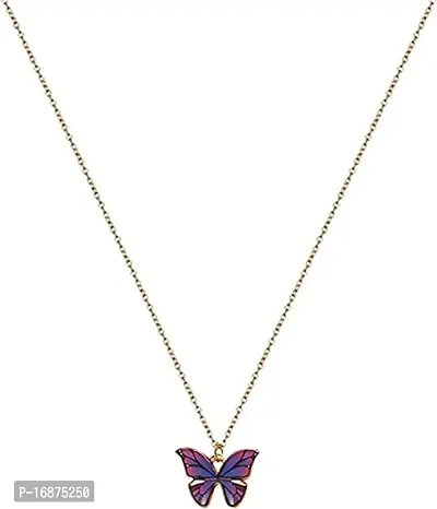 Batulii's online fashion butterfly daisy charm necklace gold plated colorful butterfly pendant chain necklaces delicate necklace for women  girls (PURPLE)