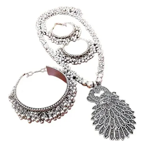 Batulii's online fashion Oxidized Peacock Pendant Necklace Jewellery Set for Women  Girls