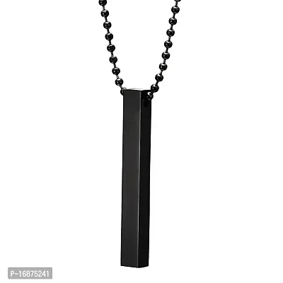 Batulii's online fashion Men's Jewellery 3D Cuboid Vertical Bar/Stick Stainless Steel Silver Black Locket Pendant Chain Necklace Combo for Men  Boys-thumb2