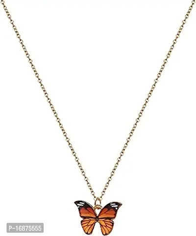 Batulii's online fashion butterfly daisy charm necklace gold plated colorful butterfly pendant chain necklaces delicate necklace for women  girls (YELLOW)