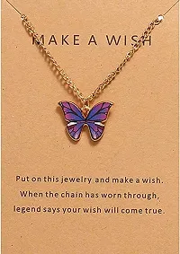 Batulii's online fashion butterfly daisy charm necklace gold plated colorful butterfly pendant chain necklaces delicate necklace for women  girls (PURPLE)-thumb2