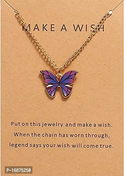Batulii's online fashion butterfly daisy charm necklace gold plated colorful butterfly pendant chain necklaces delicate necklace for women  girls (PURPLE)-thumb3