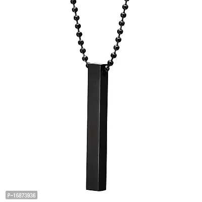 Batulii's online fashion Men's Jewellery 3D Cuboid Vertical Bar/Stick Stainless Steel Locket Pendant Chain Necklace for Men  Boys (BLACK)-thumb0
