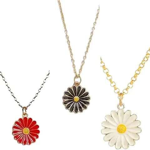 Batulii's online fashion Daisy Charm Pendant Chain Necklace for Girls & Women Flower Shape Stylish Gold Plated Combo of 3
