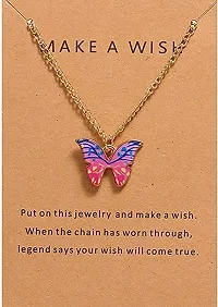 Batulii's online fashion butterfly daisy charm necklace gold plated colorful butterfly pendant chain necklaces delicate necklace for women  girls (PINK)-thumb2