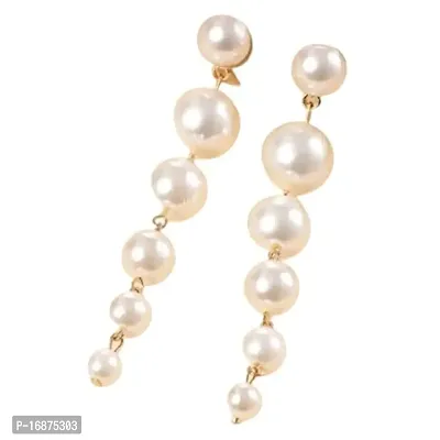 Batulii's online fashion earrings for women and girls white pearl drop earrings gold plated long tassel earrings