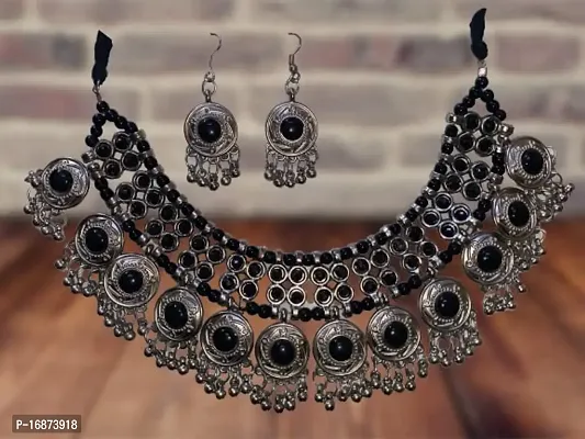 Batulii's online fashion Oxidised jewellery Set for Women  Girls Traditional Afghani Style Boho Choker Bridal Bollywood Oxidised Jewellery (Black)-thumb4