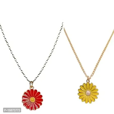 Batulii's online fashion Daisy Charm Pendant Chain Necklace for Girls  Women Flower Shape Stylish Gold Plated Combo of 2 (Red, Yellow)