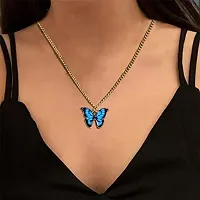 Batulii's online fashion butterfly daisy charm necklace gold plated colorful butterfly pendant chain necklaces delicate necklace for women  girls (BLUE)-thumb2