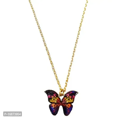Batulii's online fashion butterfly daisy charm necklace gold plated colorful butterfly pendant chain necklaces delicate necklace for women  girls (VILOLET)