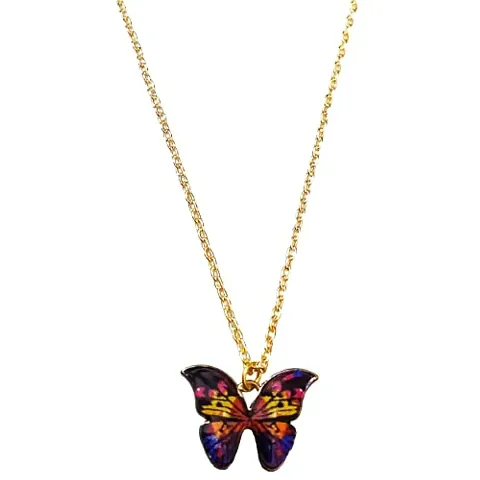 Batulii's online fashion butterfly daisy charm necklace gold plated colorful butterfly pendant chain necklaces delicate necklace for women & girls