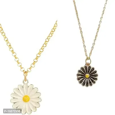 Batulii's online fashion Daisy Charm Pendant Chain Necklace for Girls  Women Flower Shape Stylish Gold Plated Combo of 2 (White, Black)-thumb0