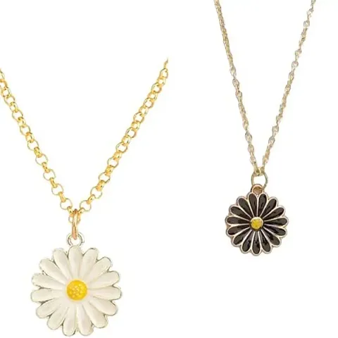 Batulii's online fashion Daisy Charm Pendant Chain Necklace for Girls & Women Flower Shape Stylish Gold Plated Combo of 2