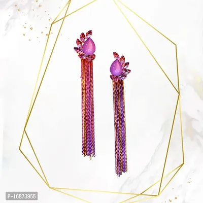 Batulii's online fashion Handmade Gold Plated Jewellery Earrings Crystal Tassel Drop Danglers Earrings for Women  Girls -purple-thumb3