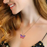 Batulii's online fashion butterfly daisy charm necklace gold plated colorful butterfly pendant chain necklaces delicate necklace for women  girls (PINK)-thumb1