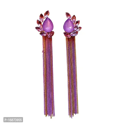 Batulii's online fashion Handmade Gold Plated Jewellery Earrings Crystal Tassel Drop Danglers Earrings for Women  Girls -purple-thumb0