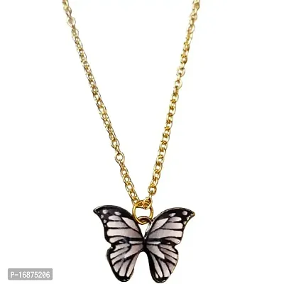 Batulii's online fashion butterfly daisy charm necklace gold plated colorful butterfly pendant chain necklaces delicate necklace for women  girls (WHITE)