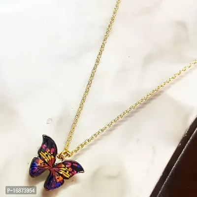 Batulii's online fashion butterfly daisy charm necklace gold plated colorful butterfly pendant chain necklaces delicate necklace for women  girls (VILOLET)-thumb5