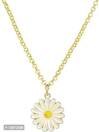 Batulii's online fashion Daisy Charm Pendant Chain Necklace for Girls  Women Flower Shape Stylish Gold Plated Combo of 2 (White, Black)-thumb4