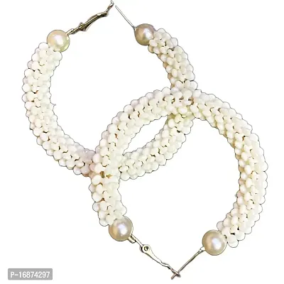 Batulii's Online Fashion Pearl Beaded Round Hoops Earrings For Girls  Women-thumb0