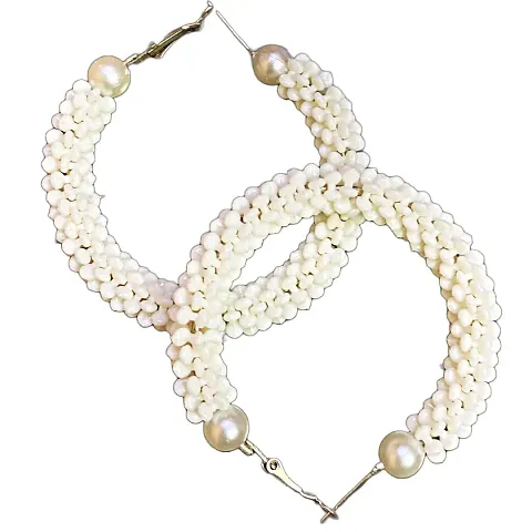Batulii's Online Fashion Pearl Beaded Round Hoops Earrings For Girls  Women
