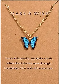 Batulii's online fashion butterfly daisy charm necklace gold plated colorful butterfly pendant chain necklaces delicate necklace for women  girls (BLUE)-thumb3