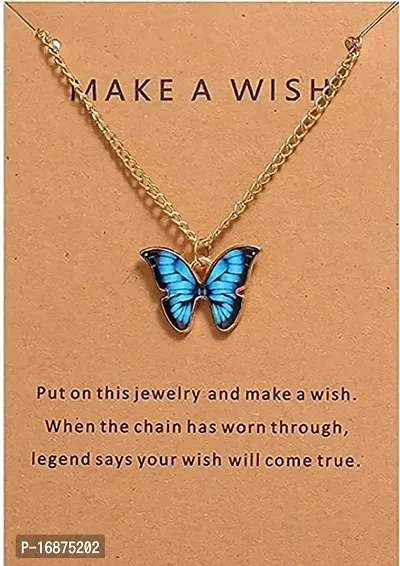 Batulii's online fashion butterfly daisy charm necklace gold plated colorful butterfly pendant chain necklaces delicate necklace for women  girls (BLUE)-thumb4