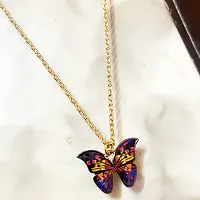 Batulii's online fashion butterfly daisy charm necklace gold plated colorful butterfly pendant chain necklaces delicate necklace for women  girls (VILOLET)-thumb3