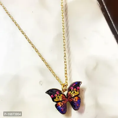 Batulii's online fashion butterfly daisy charm necklace gold plated colorful butterfly pendant chain necklaces delicate necklace for women  girls (VILOLET)-thumb4