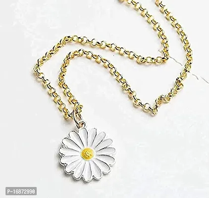 Batulii's online fashion Daisy Charm Pendant Chain Necklace for Girls  Women Flower Shape Stylish Gold Plated Combo of 2 (White, Black)-thumb2