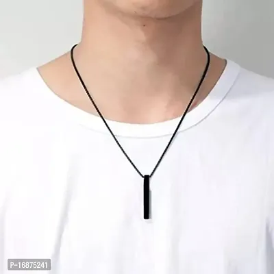 Batulii's online fashion Men's Jewellery 3D Cuboid Vertical Bar/Stick Stainless Steel Silver Black Locket Pendant Chain Necklace Combo for Men  Boys-thumb5